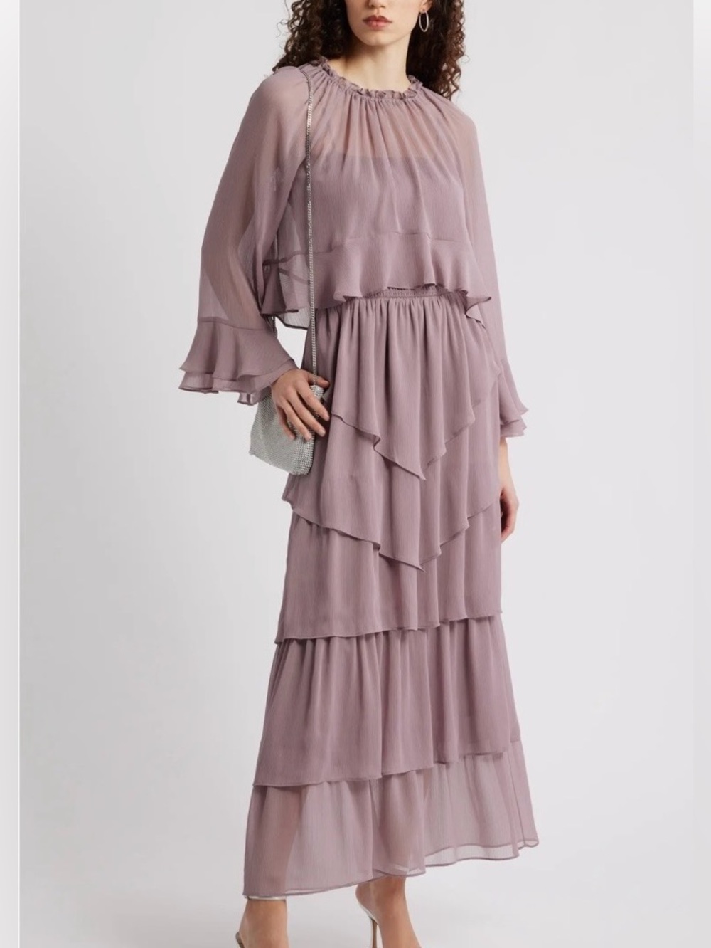 Chelsea28 Tiered Ruffle Chiffon Cape Dress Sz XXL